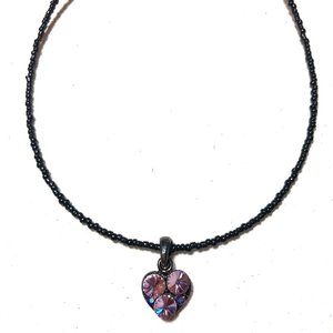 PURPLE Crystal Heart with Beaded Chain Necklace